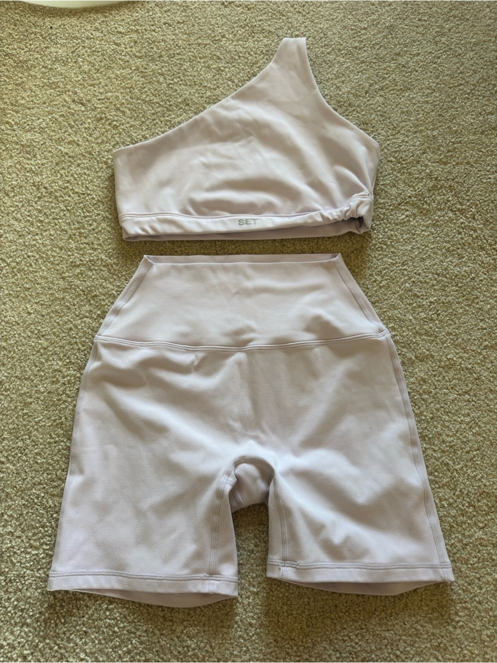 SET Active One-Shoulder Crop Top & High-Waist Biker Shorts - Pale Pink